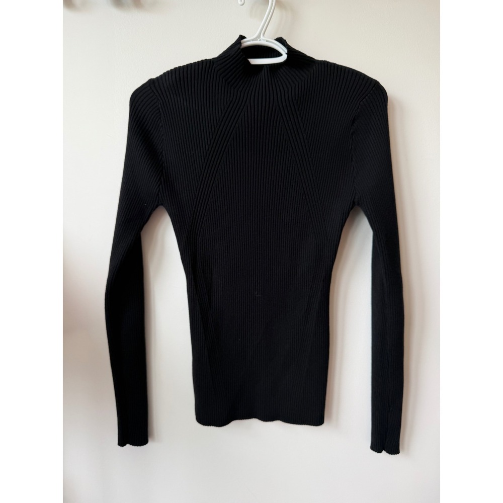 The Workshop Black Ribbed Mock Neck Long Sleeve Sweater Top Large